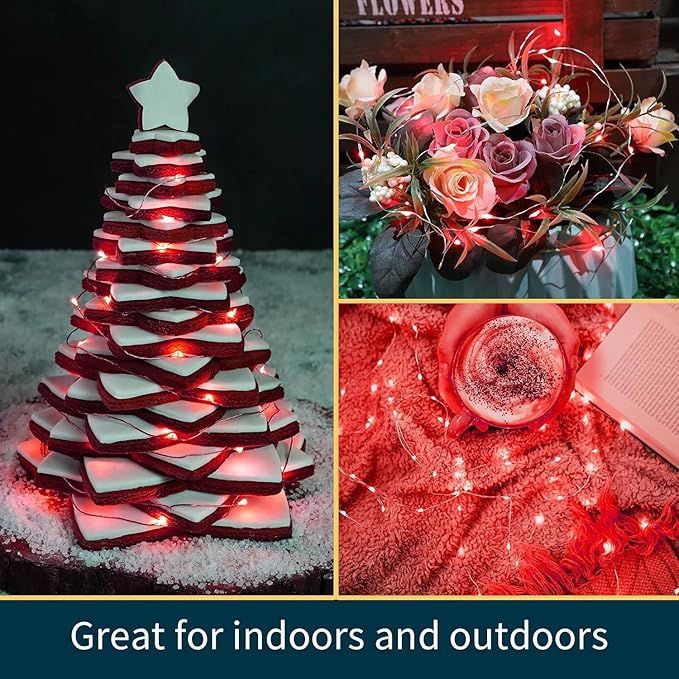 LAMPHOME 6 Pack Fairy Lights Battery Operated String Lights 6.6ft 20 Led Mason Jar Lights Waterproof Silver Wire Light Fireflies DIY Party Wedding Christmas Decoration(6 Pack,RED)