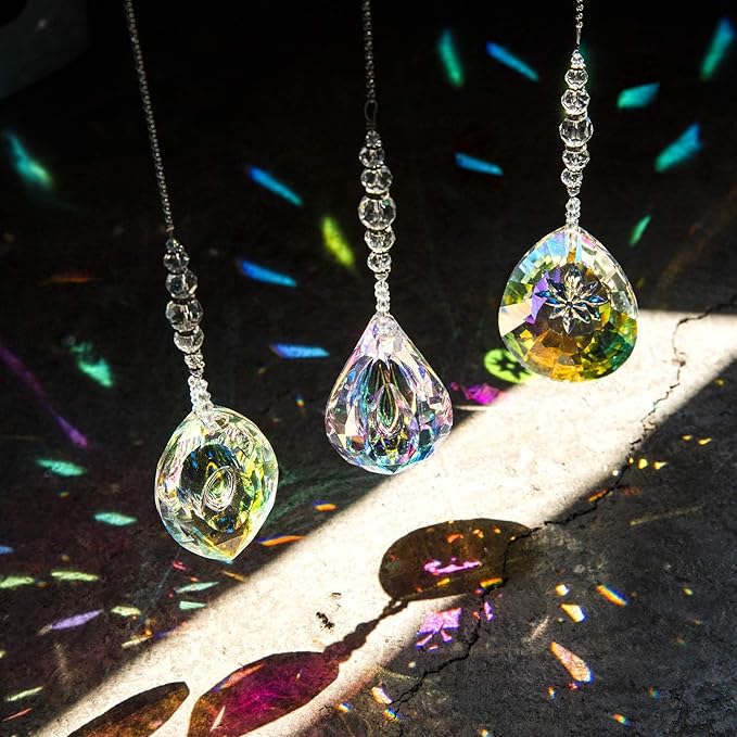 YU FENG 3PCS Crystal Suncatcher Pendant for Decor Hanging Glass Prism Rainbow Maker Light Catchers
