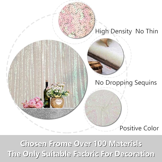 JYFLZQ White Iridescent Sequin Backdrop Curtains 2ft x 8ft 2 Panel Glitter Photo Booth Backdrops Sparkly Photography Background Drapes for Parties Wedding Bridal Showers