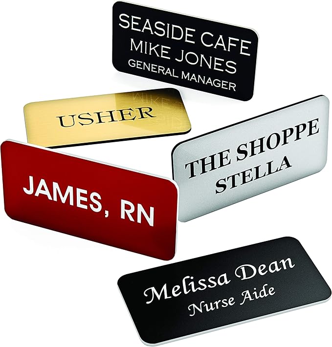 Custom Engraved Name Tag Badges – Personalized Identification with Pin or Magnetic Backing, 1 Inch x 3 Inches, European Gold/Black