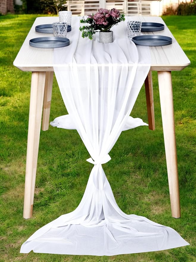 MDS Halloween Chiffon Table Runner - 25 Pack, 29 x 170 Inches, 14ft Each - Sheer Spooky Table Runners for Haunted House Parties, Trick-or-Treat Tables, Witchy Décor, Wedding & Events - White