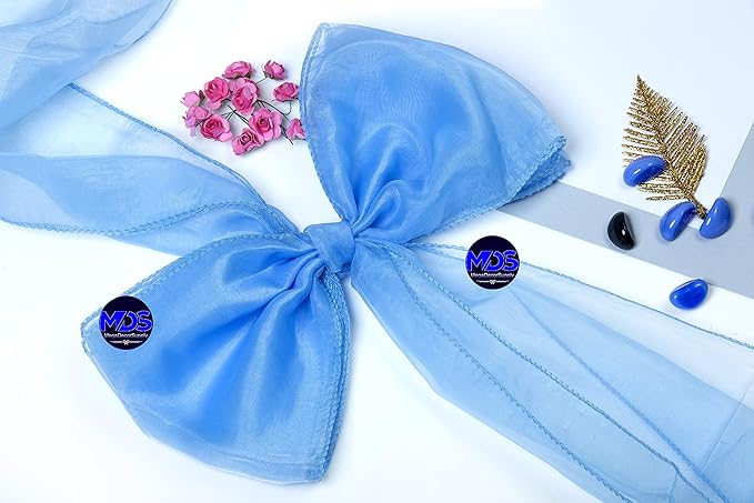 MDS Pack of 125 PCS Organza Chair Sashes Wider Dining Chair Bows Ribbon Tie Back for Wedding Party Birthday Bridal Shower Reception Event Banquet Home Chair Cover Decoration - Baby Blue