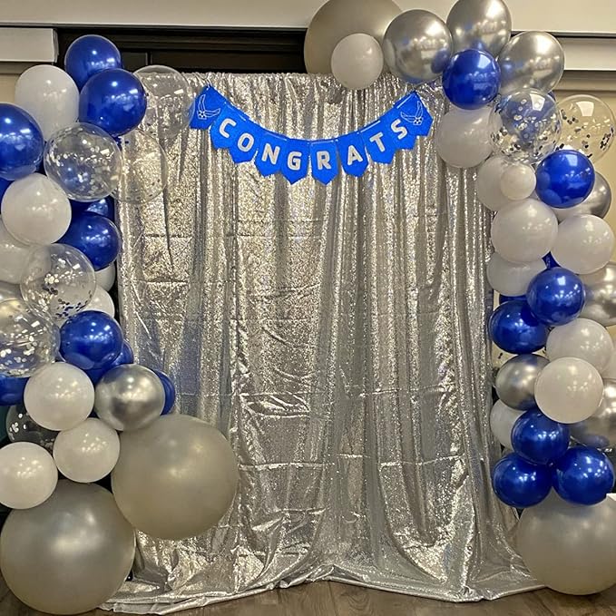 Poise3EHome 6Ft x 8Ft Silver Sequin Backdrop Curtain, Glitter Thick Satin Background Drapes, Sparkly Opaque Photography Curtain, Sequence Xmas Thanksgiving Backdrop for Wedding Party Holiday Decor