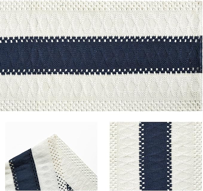 Artoid Mode Dark Blue Farmhouse Rustic Table Runner, Seasonal Holiday Hollow Kitchen Dining Table Decoration for Home Party Decor 12x60 Inch