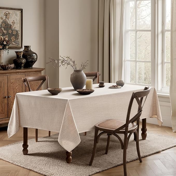 MIULEE Ivory Linen Tablecloth 52x70 Inch Rectangle Table Cloth Waterproof,Stain Resistant & Wrinkle Resistant for Dining Party Wedding