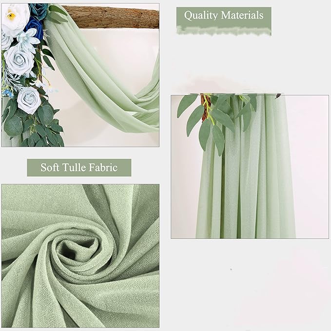 Sage Arch Drapes for Wedding Arch Draping Fabric Sheer Backdrop Curtain for Ceremony Bridal Party Decor 6 Yards 19Ft Length x 28" Width 1 Panel