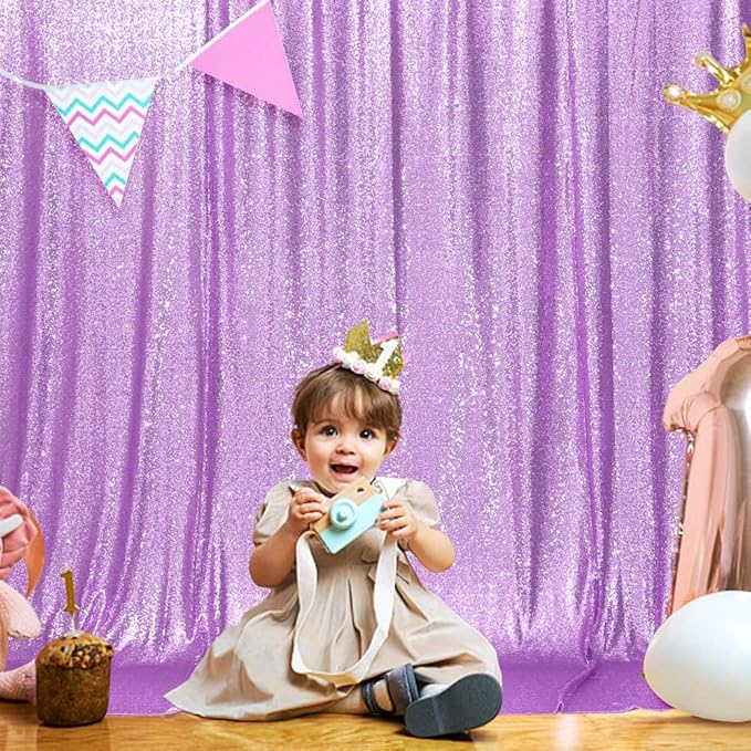 SquarePie Sequin Backdrop Less Transparent Background Sparkly Curtain for Wedding Party 10FT x 10FT Lavender