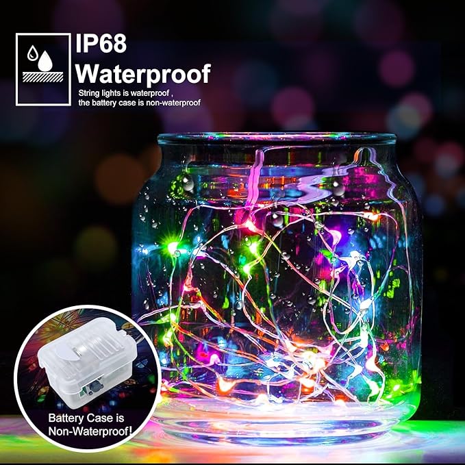 pozzolanas 24 Pack Multicolor Battery Operated String Lights - 7ft Waterproof Fairy Lights with 20 LEDs for Home, Mason Jar, Party, Wedding, Halloween, Christmas Decorations