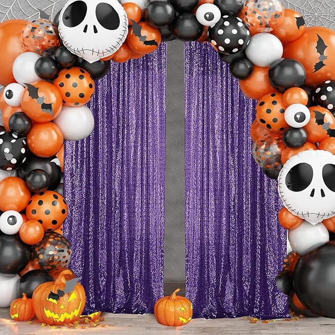 Sugargirl Purple Sequin Backdrop Curtain 4 Panels 2FTx8FT Glitter Purple Background Drapes Sparkle Photography Backdrop for Party Wedding Birthday Wall Decoration