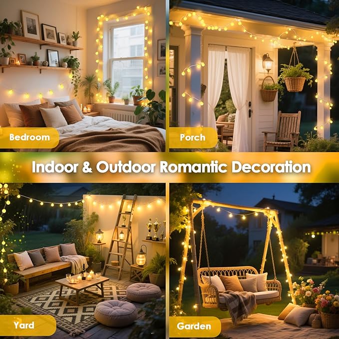 200LED Connectable String Lights Indoor Outdoor for Bedroom, 66ft Fairy Lights with Remote & Timer, Plug in 8 Modes Waterproof Globe Hanging Twinkle Light for Room Classroom Wedding Decor, Warm White