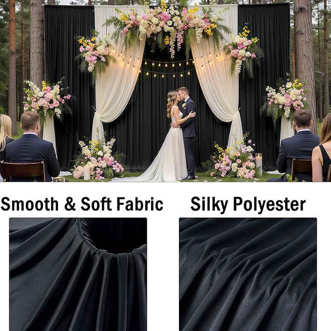 40ftx10ft Wrinkle Free Black Backdrop Curtain for Parties 8 Panels 5x10ft Silky Polyester Photo Backdrop Drapes Back Drop Cloth for Wedding Birthday Background Photography Photoshoot Decor