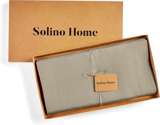 Solino Home Linen Square Tablecloth 52 x 52 Inch - 100% Pure Linen Vintage Khaki Table Throw - Fete, Machine Washable Table Cloth for Fall, Autumn, Thanksgiving