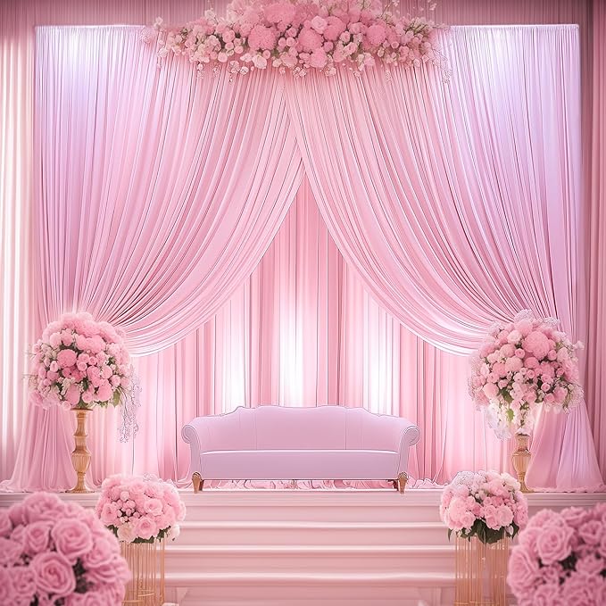 20ftx14FT Wrinkle Free Pink Backdrop Curtain, 4 Panels 14FT Height Pink Wedding Backdrop Drapes, Silky Polyester Back Drop Cloth for Birthday Photography Background Party Backdrop Draping
