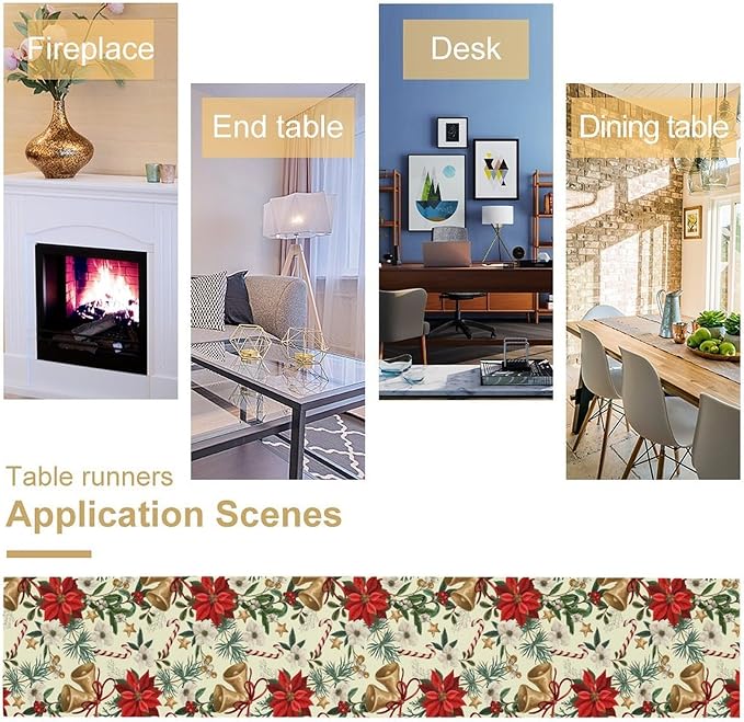 Christmas Table Runner, Seasonal Winter Xmas Holiday Kitchen Dining Table Decoration for Home Party Decor 13x90 Inch