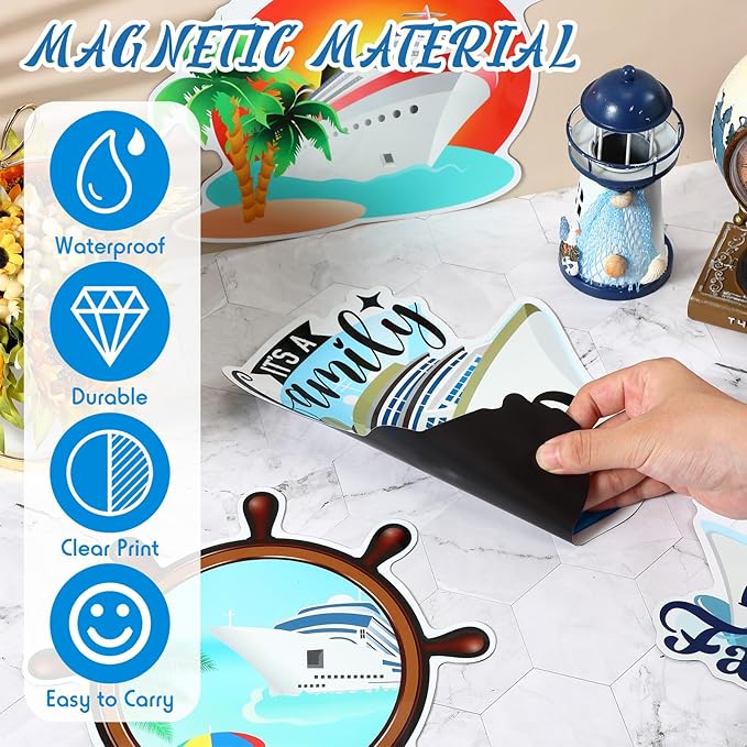Hoteam 4 Pcs Family Cruise Door Decorations Magnetic Large Cruise Ship Door Magnets Funny Waterproof Nautical Magnets for Carnival Cabin Stateroom Fridge Car