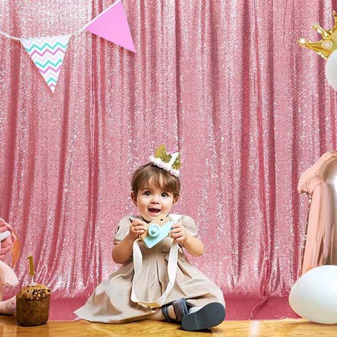 SquarePie Sequin Backdrop Curtain Not See Through Thick Glitter Background for Party 6FT x 6FT Fuchsia Pink
