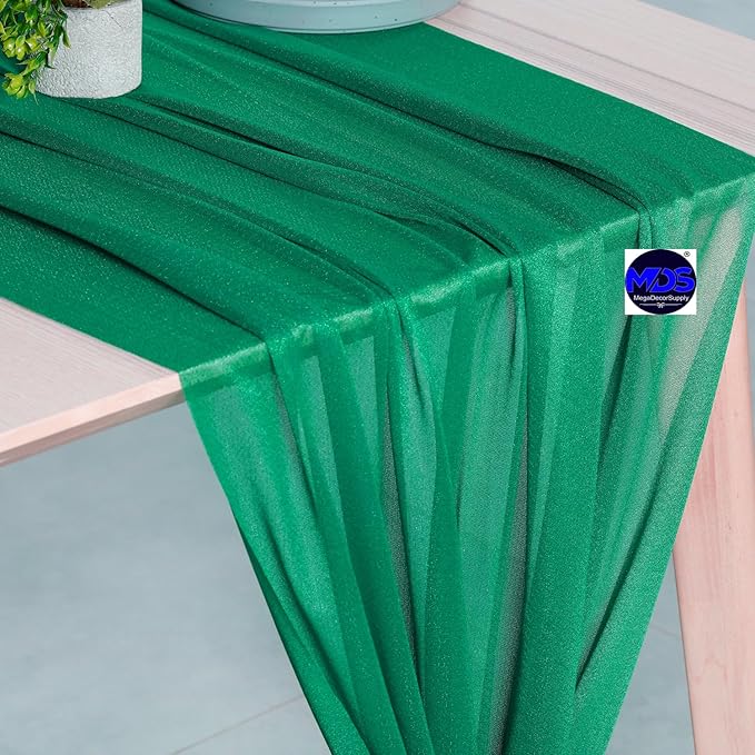 MDS Halloween Chiffon Table Runner - 15 Pack, 29 x 170 Inches, 14ft Each - Sheer Spooky Table Runners for Haunted House Parties, Trick-or-Treat Tables, Witchy Décor, Wedding & Events - Emerald Green