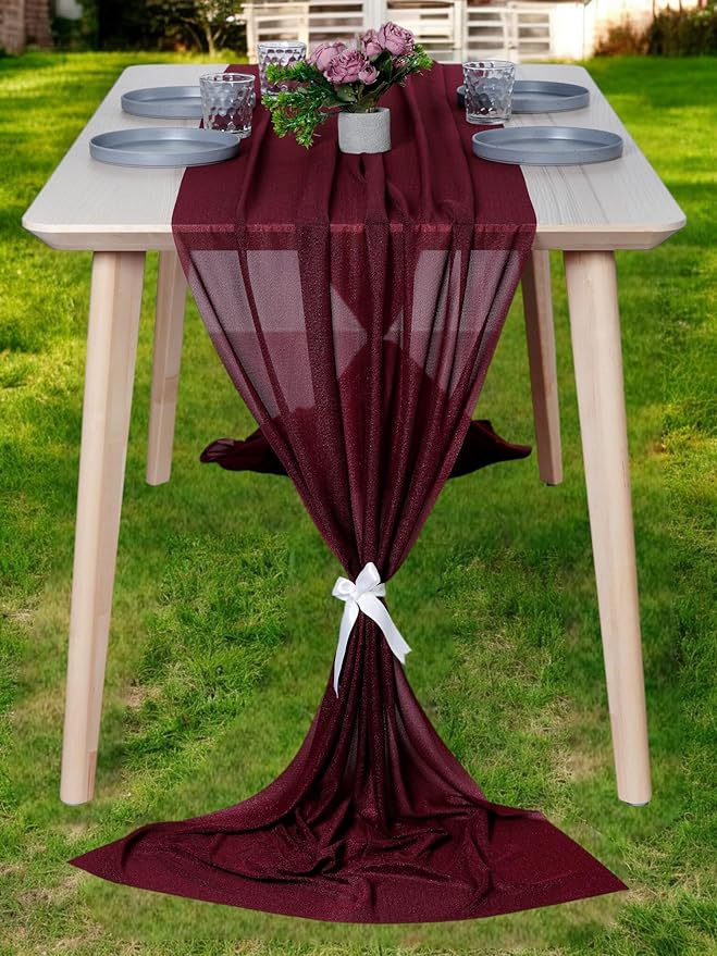 MDS Halloween Chiffon Table Runner - 25 Pack, 29 x 170 Inches, 14ft Each - Sheer Spooky Table Runners for Haunted House Parties, Trick-or-Treat Tables, Witchy Décor, Wedding & Events - Burgundy