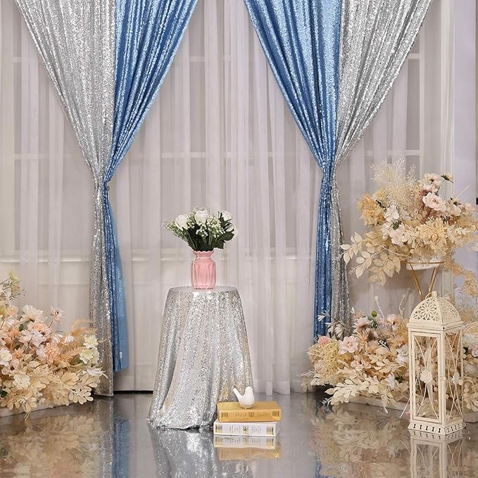 Poise3EHome Baby Blue Sequin Backdrop Curtain,2pcs 2FTx8FT Glitter Panels for Birthday Party Baby Shower Wedding Christmas Thanksgiving Holiday Festival Decor