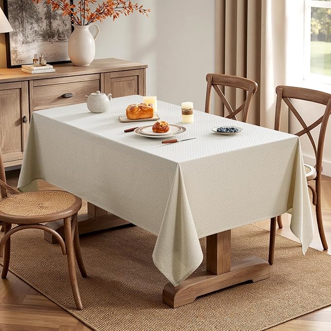 MIULEE Natural Linen Cottton Table Cloth Rectangle Tablecloth Waterproof Spillproof Cross-Star Textured Table Cltoth Decorative Farmhouse Style for Dining Party Weddings 60x104 Inch