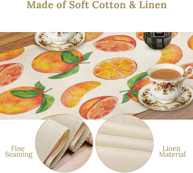 Watercolor Fruit Botanical Print Table Runner Spring Summer Orange Lemon Dinner Runner for Farmhouse Party Holiday Home Kitchen Dining Table Decor 13x120