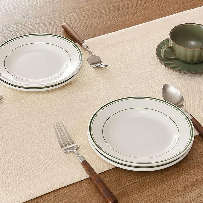 ZeeMart Linen Textured Border Table Runner, 14 x 60 Inch Cream, Farmhouse Style Cream Table Runners 60 Inches Long, Easy Care Everyday Polyester Table Runner