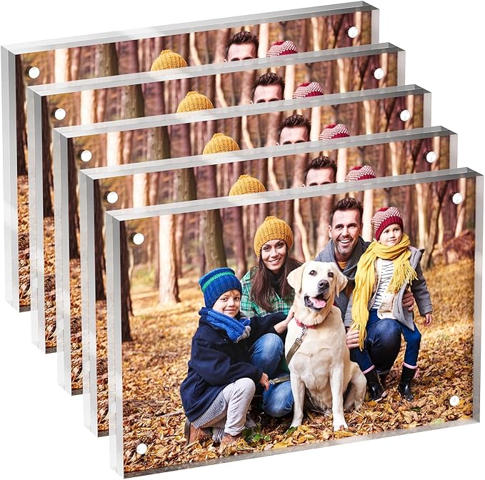 4x6 Acrylic Picture Frame 5 Pack, Clear Freestanding Double Sided Frameless Magnetic Photo Frames, Desktop Display Decor Gift