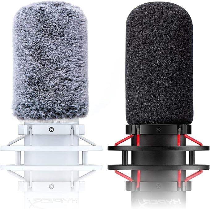 Microphone Windscreen Pop Filter Compatible with HyperX QuadCast - Mic Foam Cover with Furry Windscreen Muff for HyperX QuadCast S，QuadCast S White (2 Pack)
