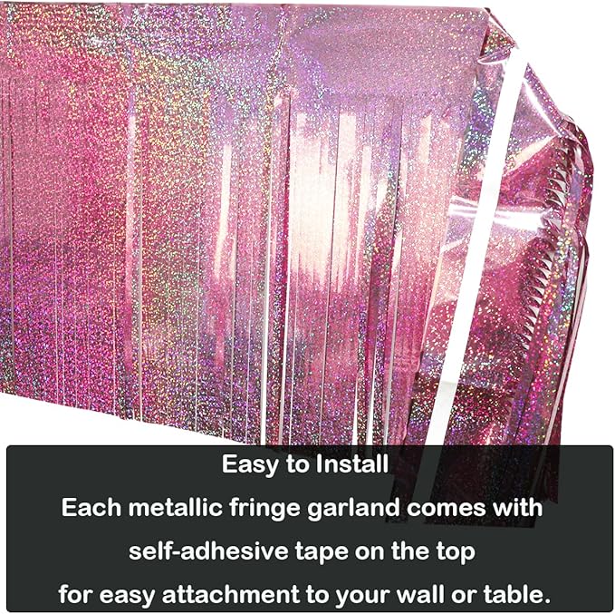 4 Pack Total 40 Feet Foil Fringe Garland Lilac Metallic Wall Hanging Drapes Tassel Skirting Tinsel Streamers for Parade Float Trailer Mardi Gras Party Birthday Wedding (Iridescent Purple)