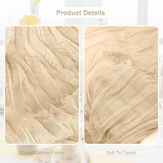 1 Pack Nude Cheesecloth Table Runner 35x120 Inch 10Ft Rustic Gauze Cheese Cloth Table Runner Sheer Cheesecloth Table Runners for Wedding Party Bridal Shower Decoration