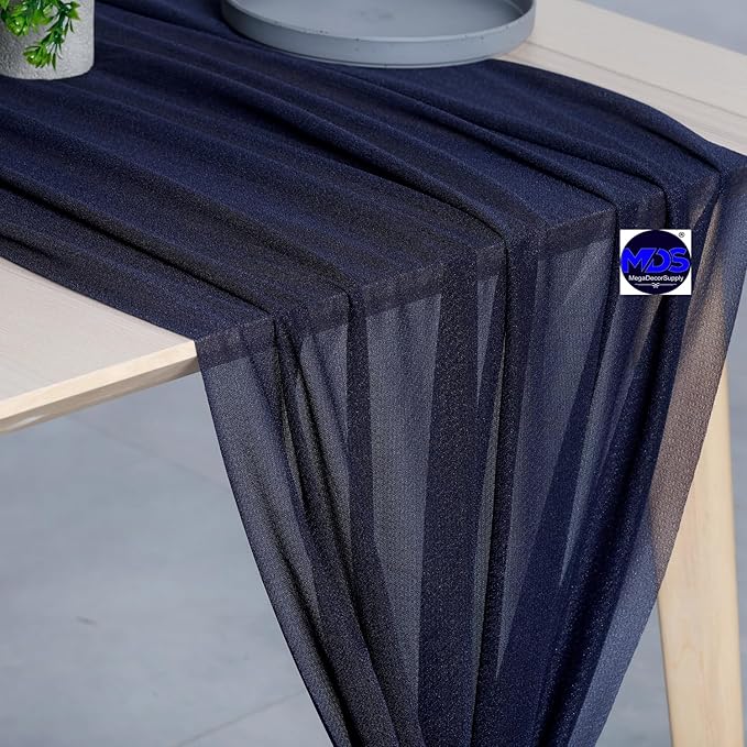 MDS Halloween Chiffon Table Runner - 5 Pack, 29 x 170 Inches, 14ft Each - Sheer Spooky Table Runners for Haunted House Parties, Trick-or-Treat Tables, Witchy Décor, Wedding & Events - Navy Blue