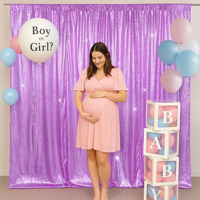 SquarePie Sequin Backdrop Less Transparent Background Sparkly Curtain for Wedding Party 6FT x 8FT Lavender