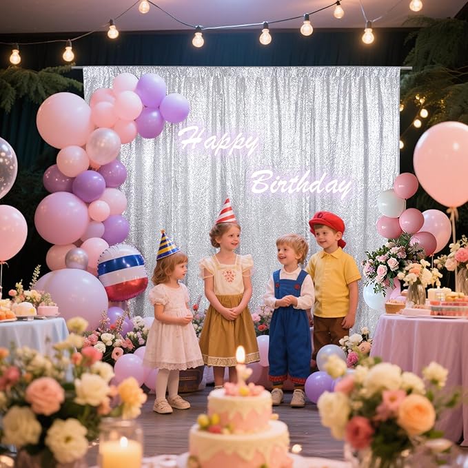 SquarePie Sequin Backdrop Not See Through Thick Stain Background for Photography Glitter Curtain Party 6FT x 8FT Silver