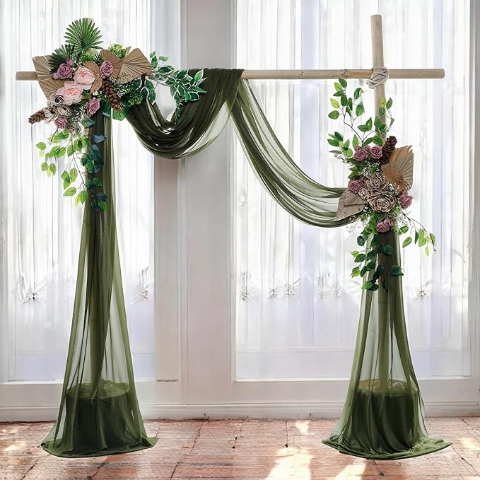 MDS Halloween Chiffon Draping Fabric - 1 Panel, 30" Wide x 100ft Long - Sheer Spooky Arbor & Canopy Drapery for Haunted House Backdrops, Party Ceilings, DIY Costumes & Themed Events - Olive Green