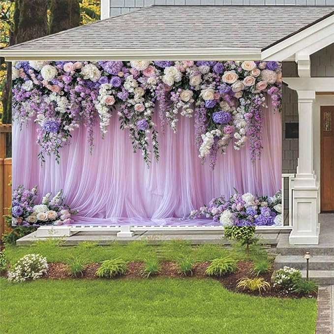 12x10ft Purple Lavender Floral Bridal Backdrop Wedding Flower Photography Backdrop for Girl Portrait Baby Shower Birthday Party Decor Banner Mother's Day Party Wall Backdrop Studio Photo Backgrounds