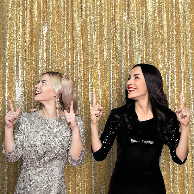 SquarePie Sequin Backdrop Less See Through Thick Background for Photography Glitter Curtain Party 8FT x 8FT Gold