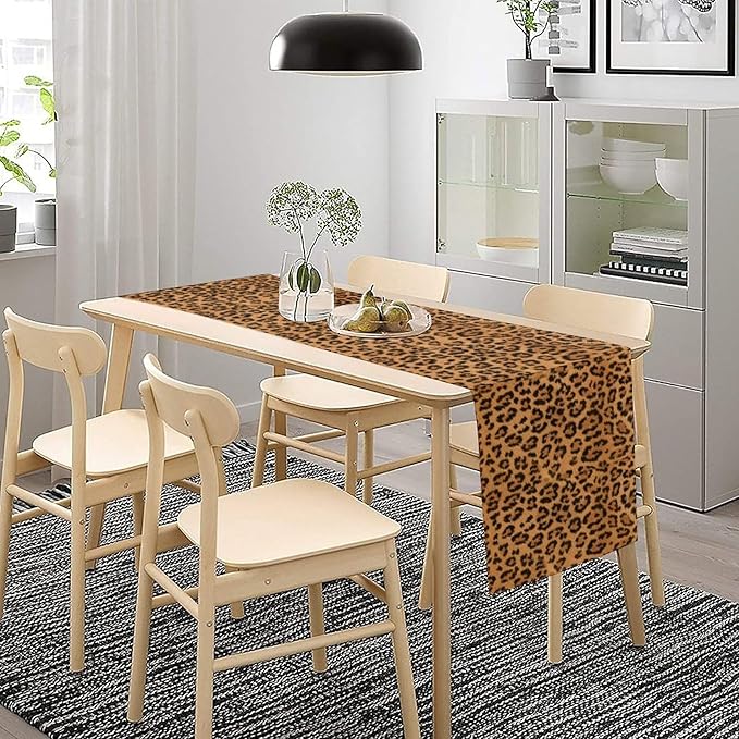 Leopard Print Table Runner Wildlife Vintage Cheetah Fur Spot Animal Skin Spots Pattern Table Cloth for Garden Farmhouse Wedding Party Vacation Dinner Home Decoration, 13x108 Inch