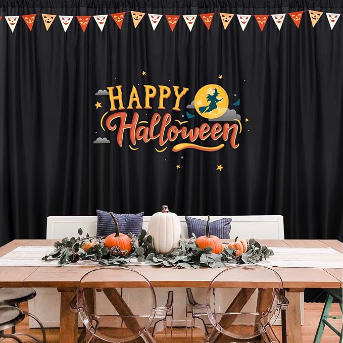 Black Backdrop Curtain for Party, Halloween Backdrop Rod Pocket Photo Drapes Panels Fabric Curtain Backdrop Black Birthday Party Decor for Boys Teens Men,5ft x 8ft, 2 Panels