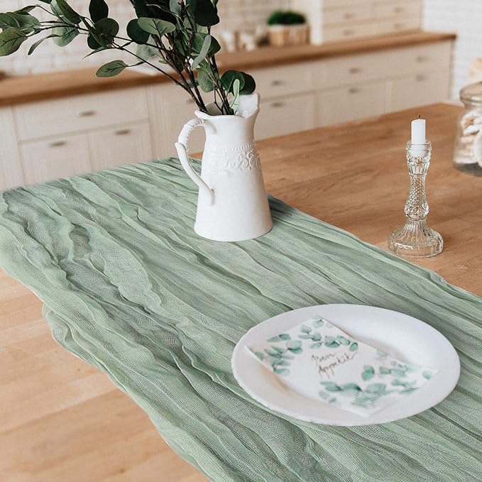 12 Pack Cheesecloth Table Runner, Runner Gauze Boho Wedding Decor Romantic Table Runner for Wedding Birthday Party(35" x 118") (Sage Green)