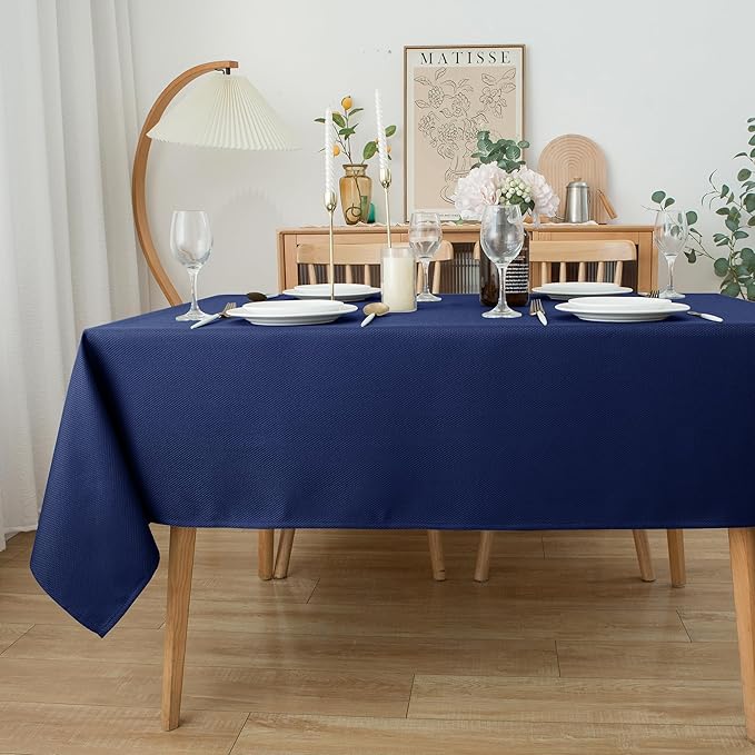 Biscaynebay Textured Fabric Tablecloths 70x120 Inches Rectangular, Navy Water Resistant Tablecloths for Dining, Kitchen, Wedding and Parties etc. Machine Washable