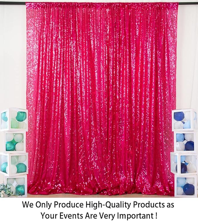 ShinyBeauty Fuchsia Sequin Backdrop Curtains 2 Panels Sequin Bakdrop 4X8Ft Shimmer Backdrop for Photograph Wedding Backdrop Drapes Fuchsia Glitter Backdrop Curtain