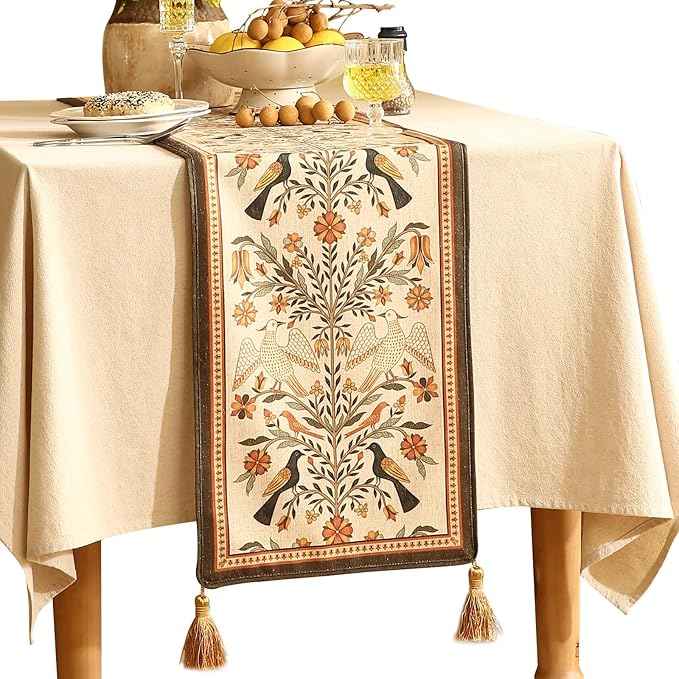 Decorative Linen Table Runner 71 Inches Long,Floral Print Rustic Runner for Table Decor Tabletop Table Runners for Kitchen,Dining,Tea Party,Home,Christmas,12"*71"