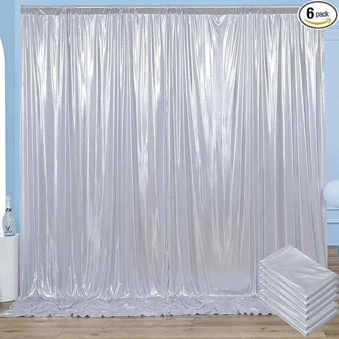 30x10 ft Wrinkle Free Silver Sequin Backdrop Curtain for Parties,Thick Not Fall Glitter Wedding Drapes Backdrop,4 Panels 5x10ft Shimmer Photo Wall Back Drop Cloth for Birthday Photography Background