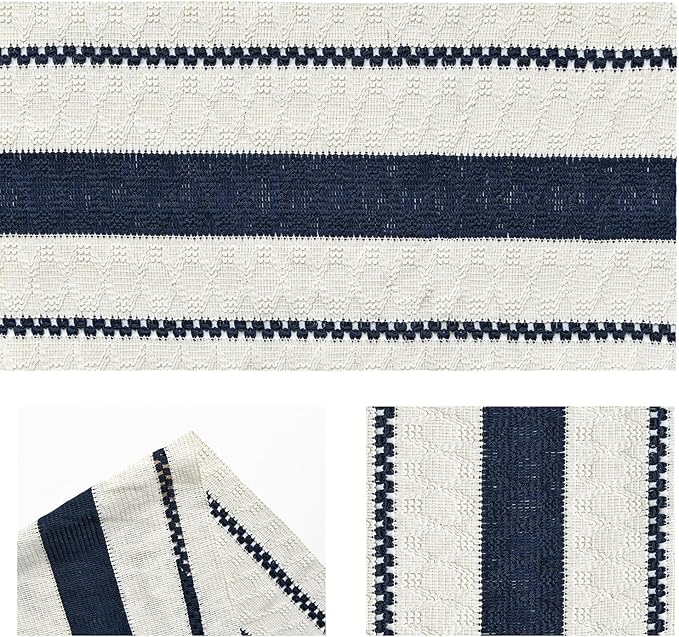 Artoid Mode Dark Blue Farmhouse Woven Rustic Table Runner, Seasonal Holiday Hollow Kitchen Dining Table Decoration for Home Party Decor 12x120 Inch