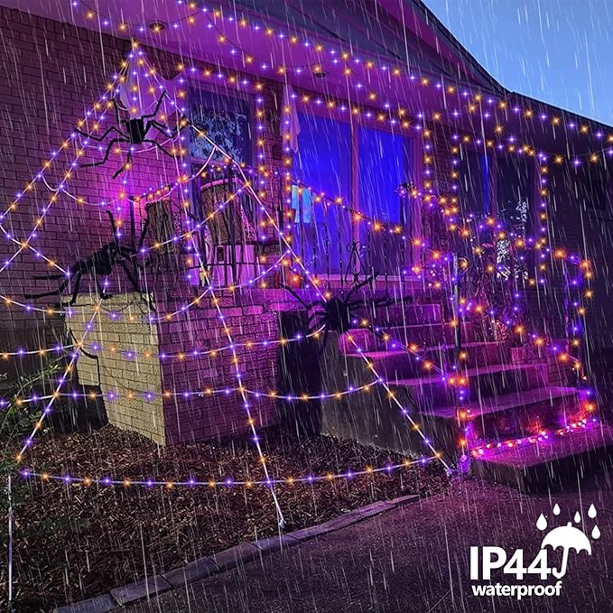 YEGUO 66ft 200 LED Orange and Purple Halloween Lights Outdoor Waterproof, Green Wire Christmas String Lights Indoor, 8 Modes Twinkle Tree Lights Plug in with Timer Memory