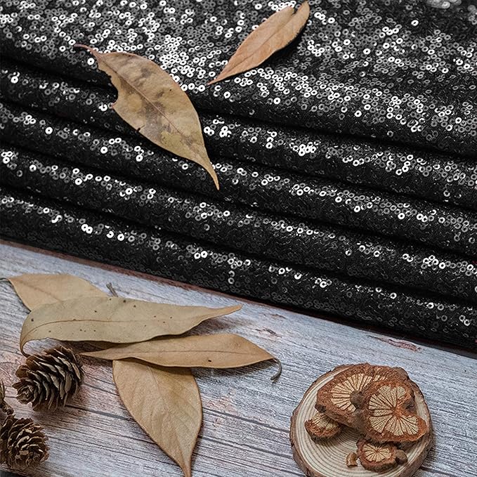 JYFLZQ Black Sequin Tablecloth - 90" Round Sparkly Glitter Metallic Table Cloths Table Cover Overly for Halloween, Retirement, Birthday Party, and Graduation Decorations