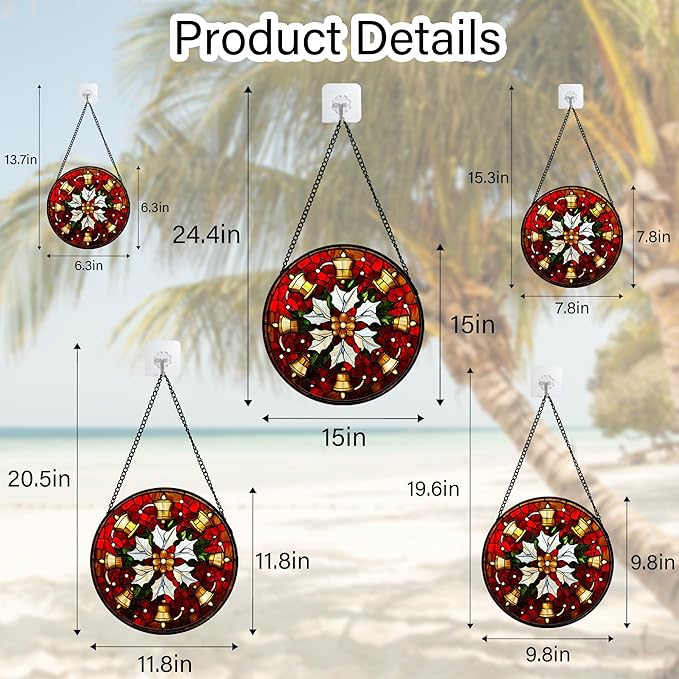 Stained Glass Window Hanging - Golden Bells Flowers Suncatcher for Doors Home Christmas Decoration Winter Sun Catcher Thanksgiving New Year Birthday Gift for Friend Women Men Mom Nana 9.8 in
