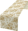 Retro Floral Table Runner, Golden White Wildfloral Sketch Print Kitchen Dinning Table Runner for Indoor Outdoor Home Wedding Party Holiday, 13x70 Inch