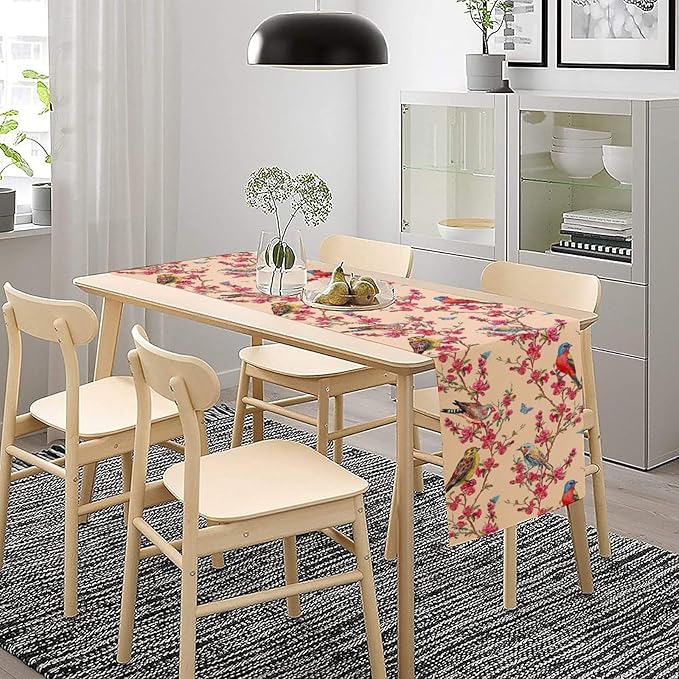 Floral Butterfly Table Runner Seasonal Spring Flower Bird Table Decoration Table Runner for Home Party Decoration 13x108 Inch