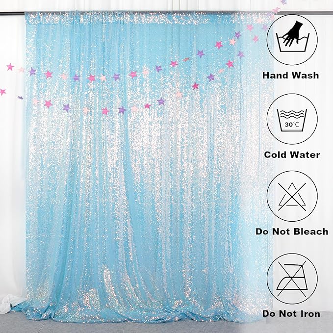 ShinyBeauty Aqua Photo Backdrop - 7FTx7FT Sequin Sparkle Iridescent Mermaid Fabric Photograph Aqua Blue Birthday Wedding Background
